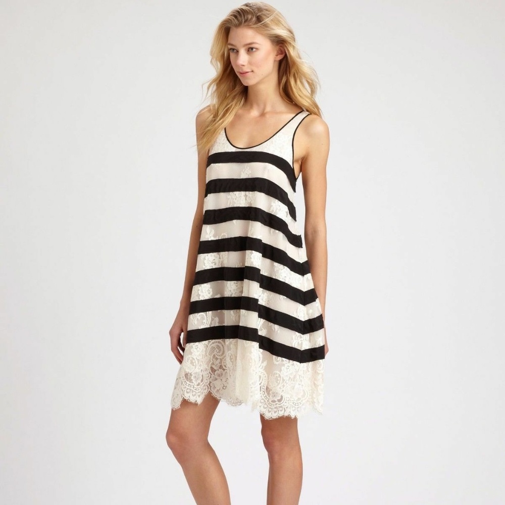 BCBG MaxAzria Babydoll Striped Lace Augustin Dress